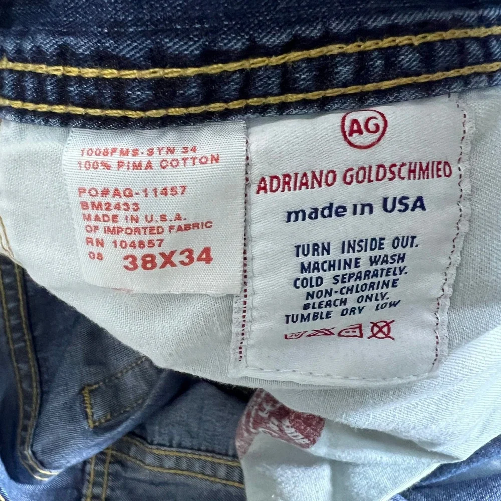 AG Adriano Goldschmied The Hero Solid Jeans Blue Relaxed Straight Leg Size 38x34